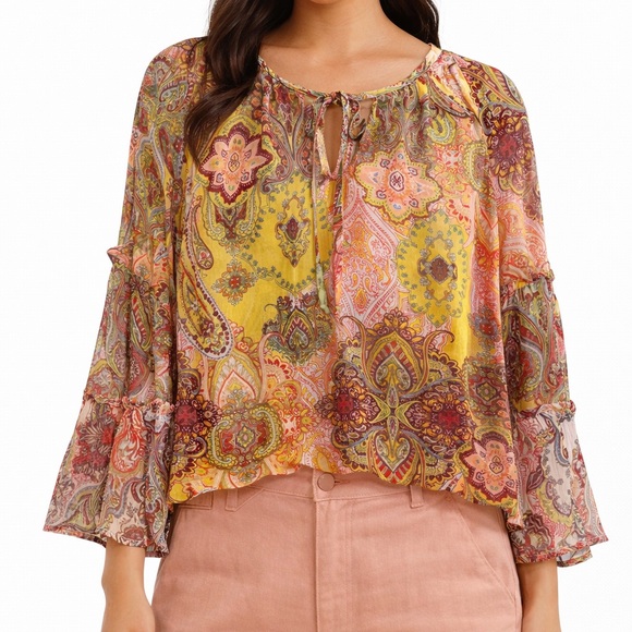 fig and flower Tops - Fig & Flower Paisley Print Yellow and Red Women's Top